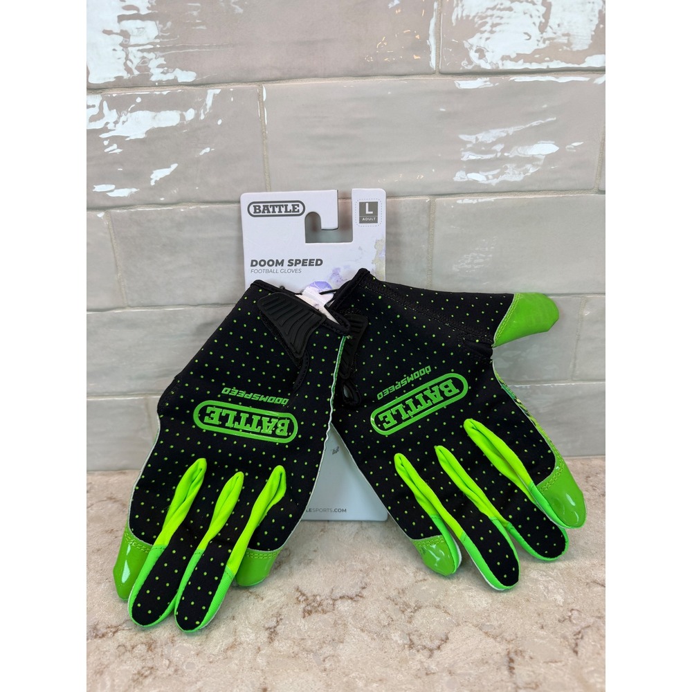 Battle Doom Speed Football Gloves Adult Large Black Neon Green Slime Ultra Stick